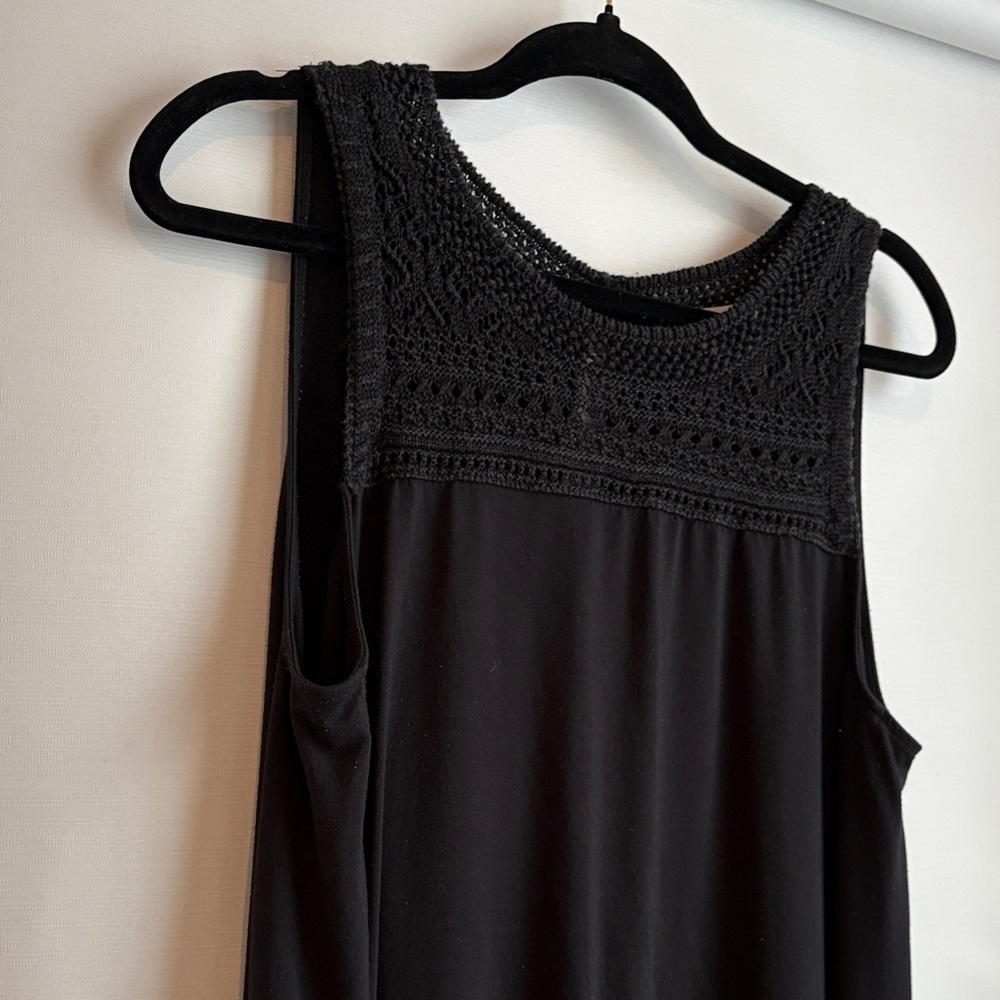 LOFT Black Crochet Detail Midi Dress